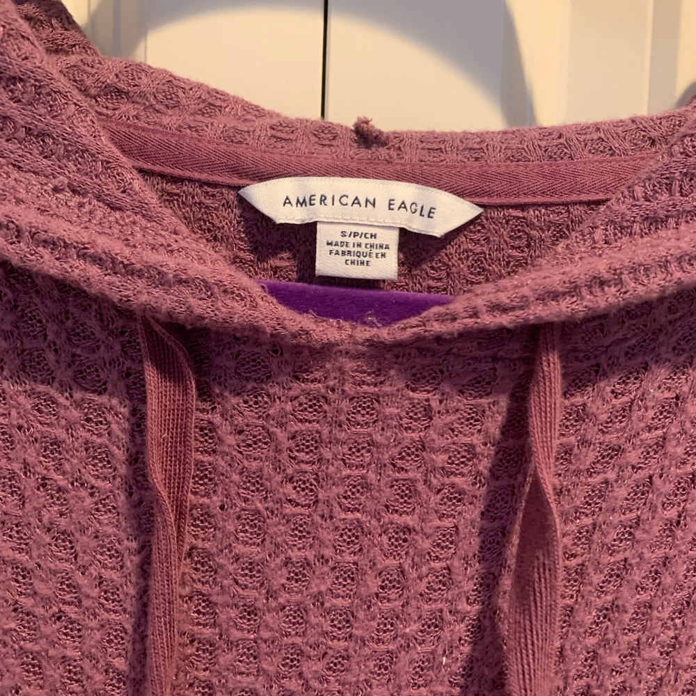 American Eagle Mauve Knit Cropped Hoodie - Picture 3 of 6